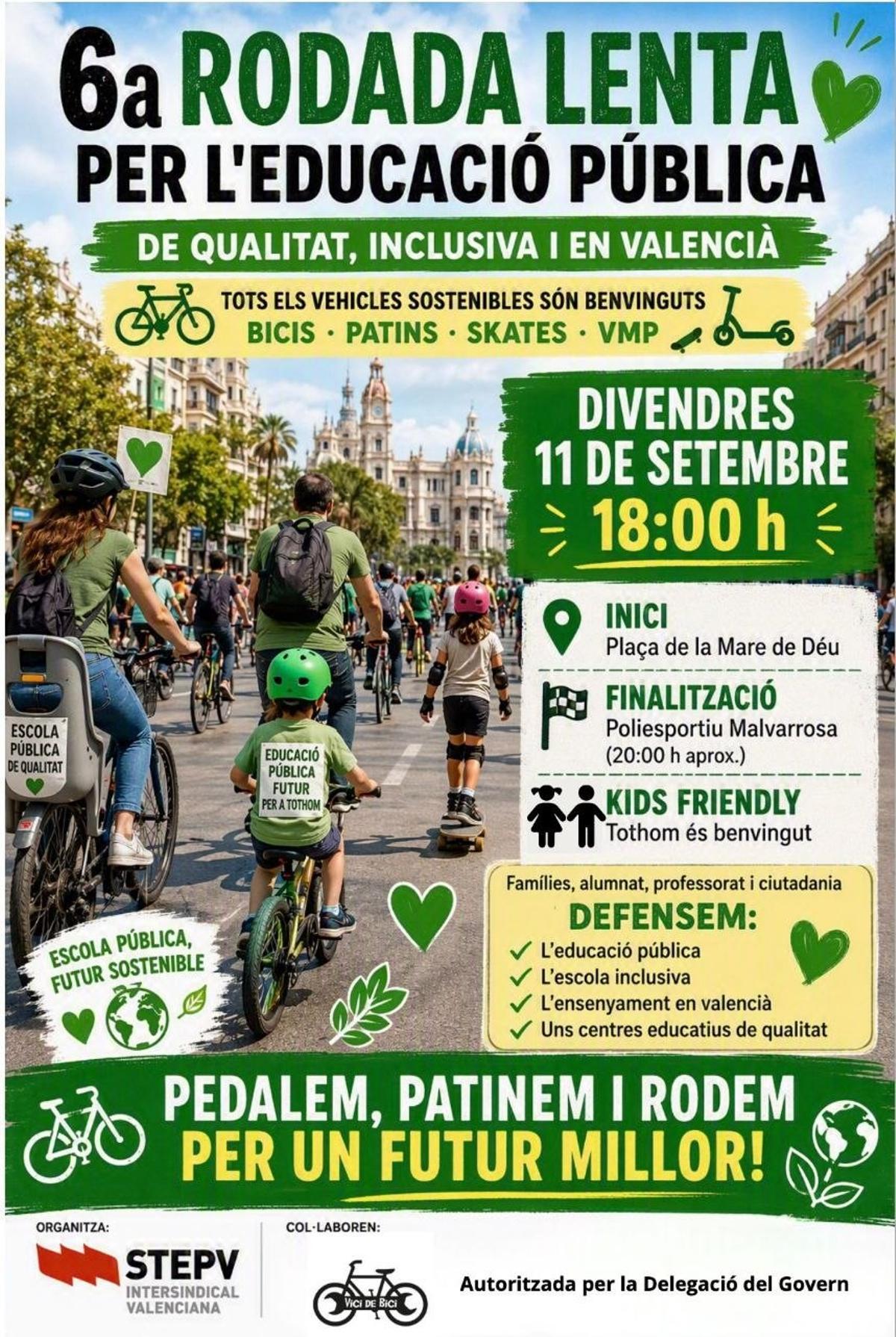 Cartel de la 'rodada lenta per l'educació pública'