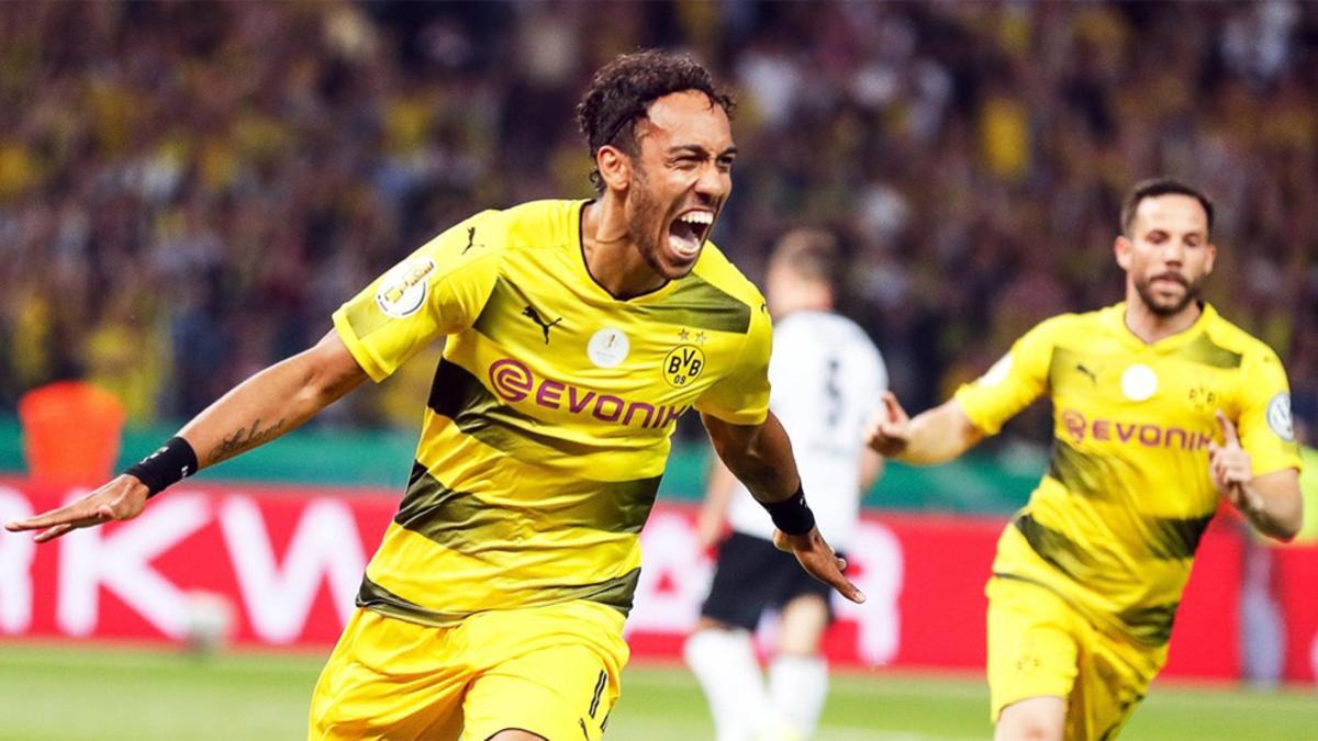 Aubameyang, celebrando el gol de la victoria del Borussia Dortmund