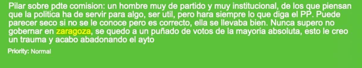 Captura del mensaje enviado por Gertrudis Alcaraz a José Luis Rodríguez Zapatero sobre Eloy Suárez.