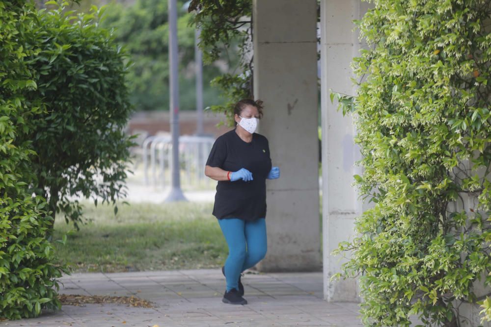 Deportistas en el Paseo Marítimo y en el Jardín del Turia de València