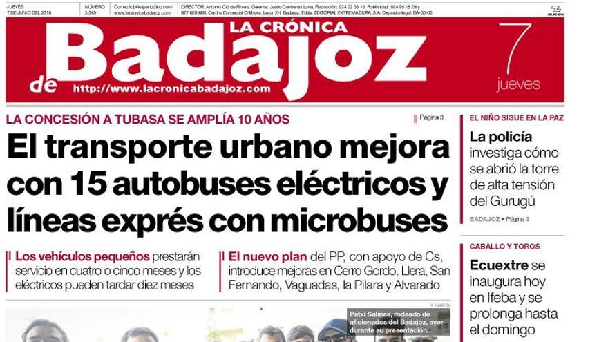 Esta es la portada de LA CRÓNICA DE BADAJOZ correspondiente al día 7 de junio del 2018