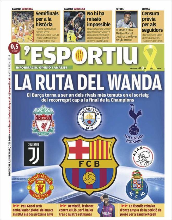 Portada de lEsportiu de Catalunya del 15 de Marzo de 2019