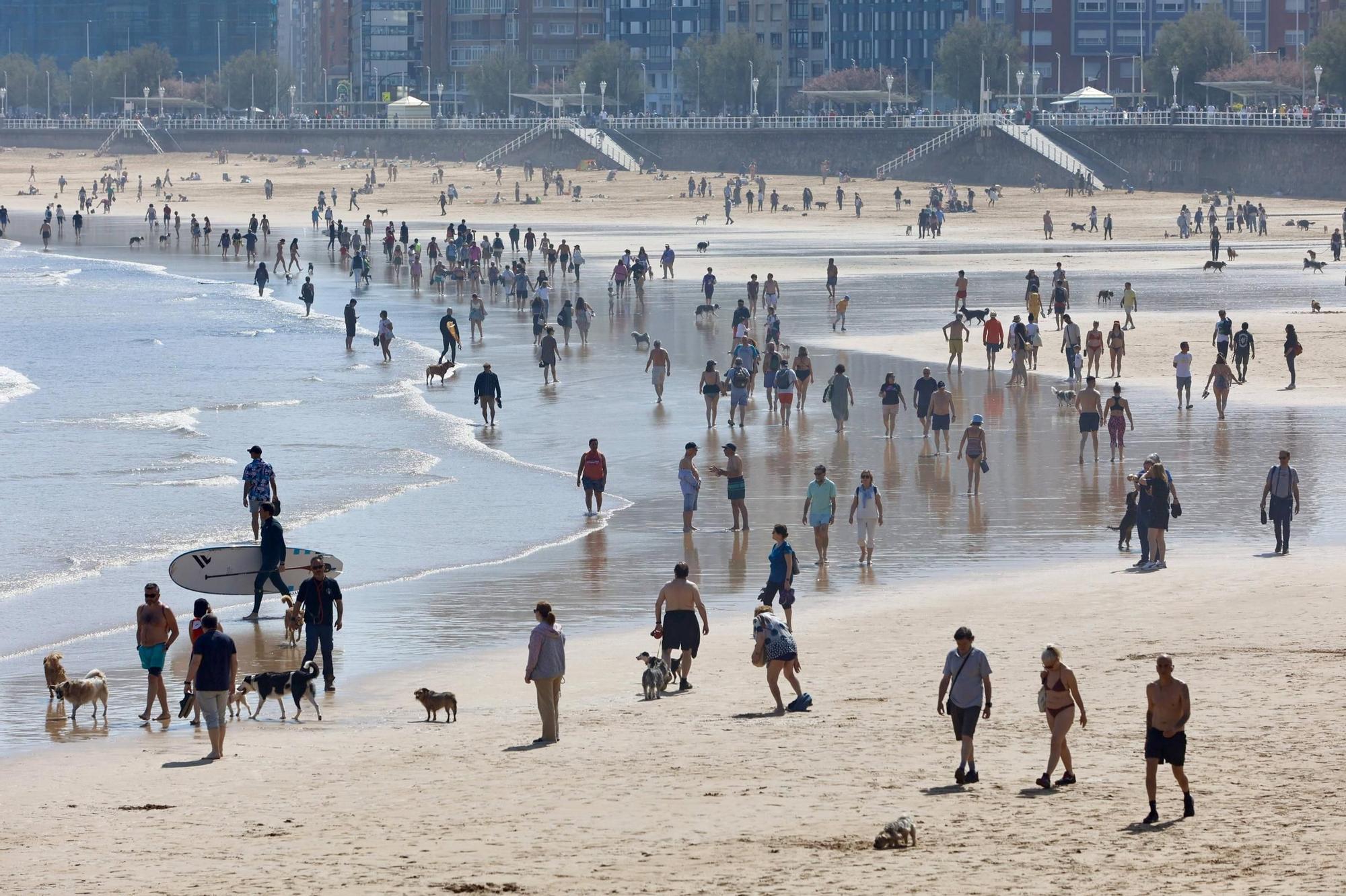 Ambiente playero en Gijón tras otra jornada de sol y calor (en imágenes)