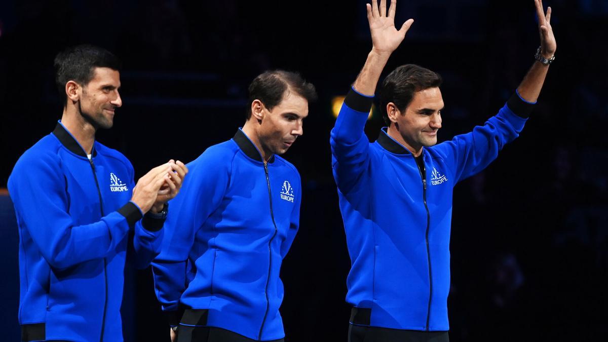 Djokovic, Nadal y Federer, durante la Copa Laver