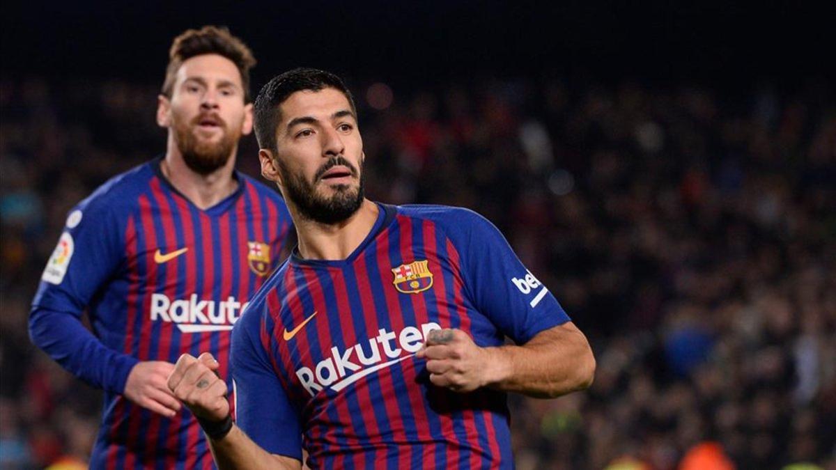 Suárez y Messi celebran el segundo gol ante el Leganés