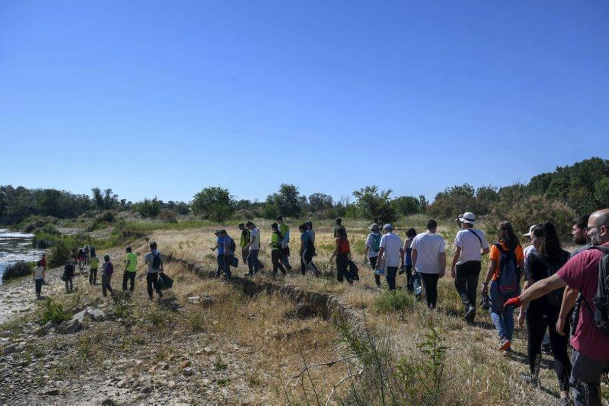 Recogida de plásticos en la ribera del Ebro