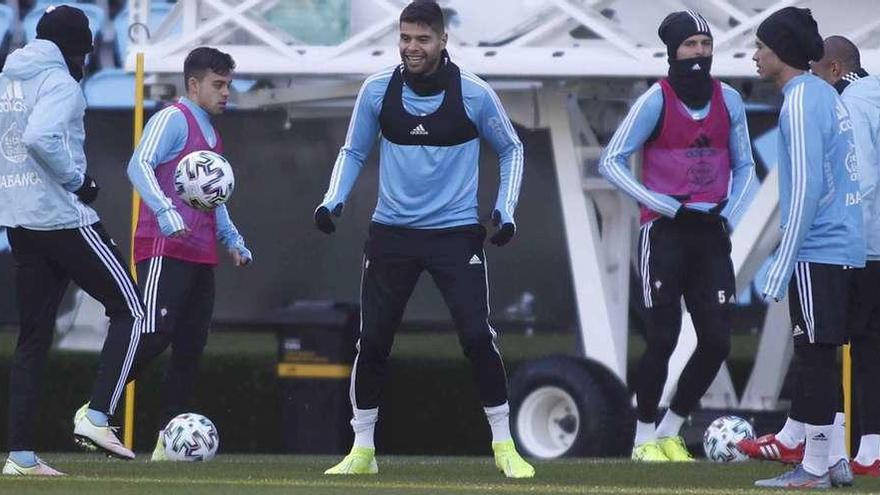 Los jugadores del Celta, en la previa. // R. Grobas