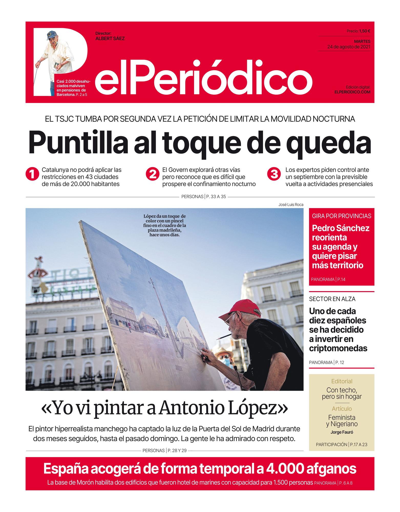 La portada de EL PERIÓDICO del 24 de agosto de 2021