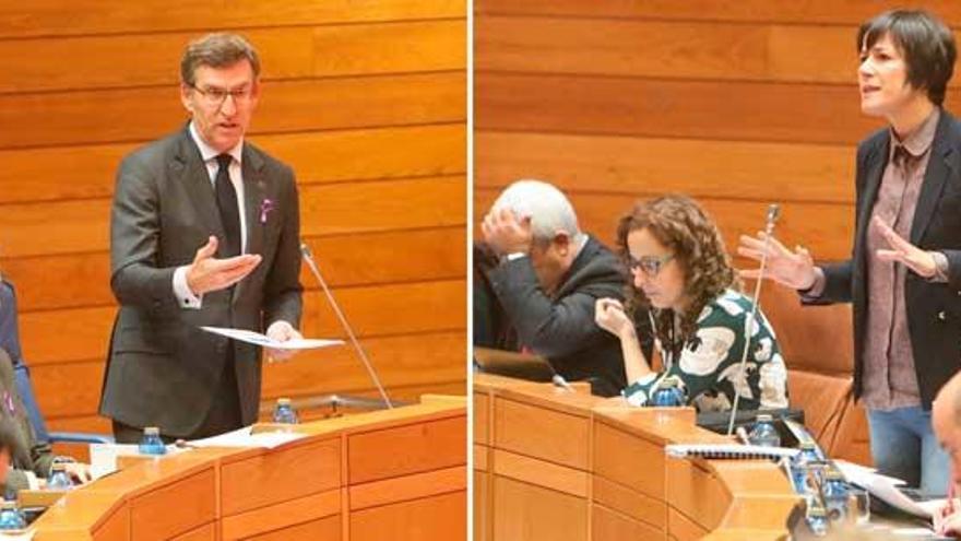 Alberto Núñez Feijóo y Ana Pontón en la sesión de control celebrada hoy en el Parlamento de Galicia.