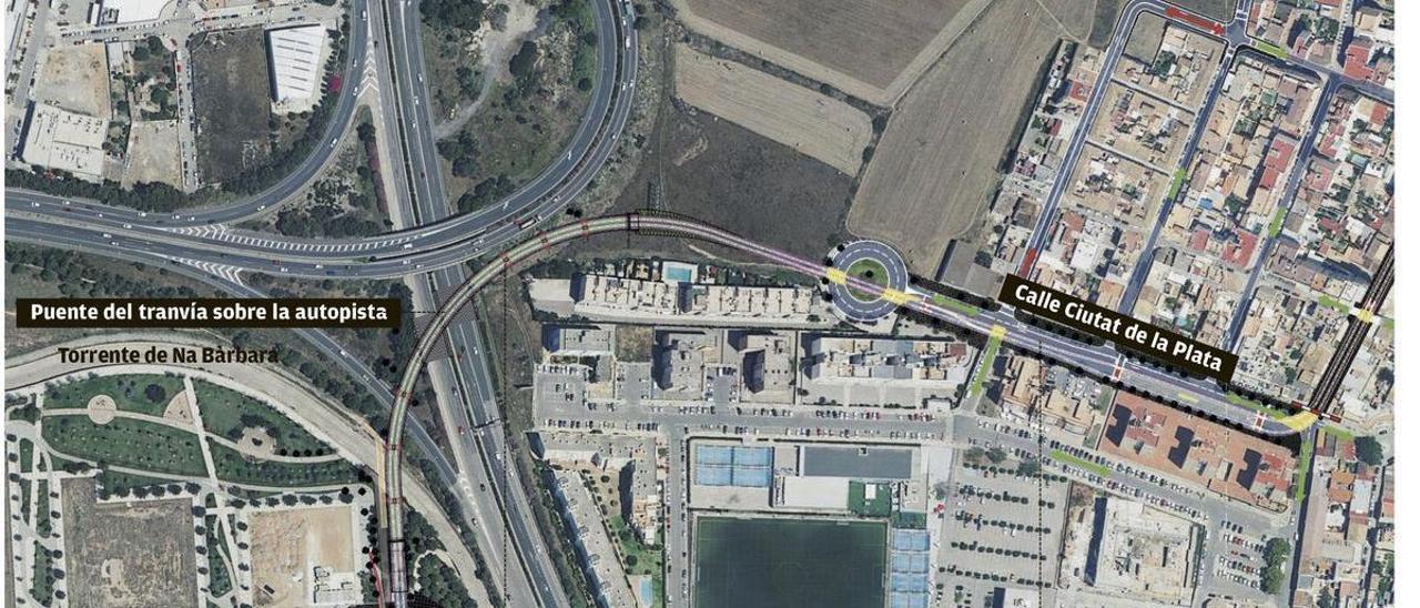 El tranvía salvará la autopista del aeropuerto con varios viaductos