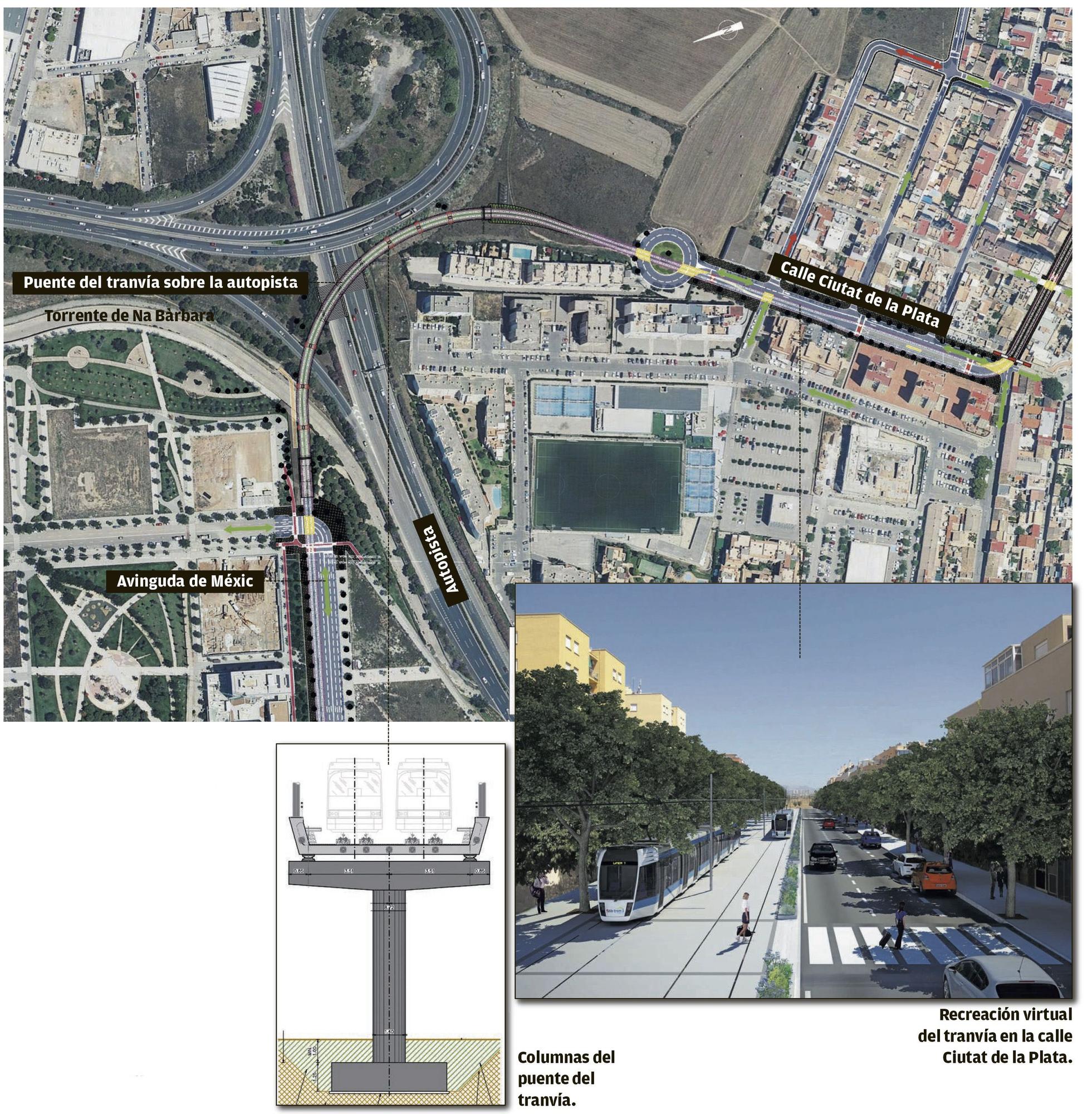 El tranvía salvará la autopista del aeropuerto con varios viaductos