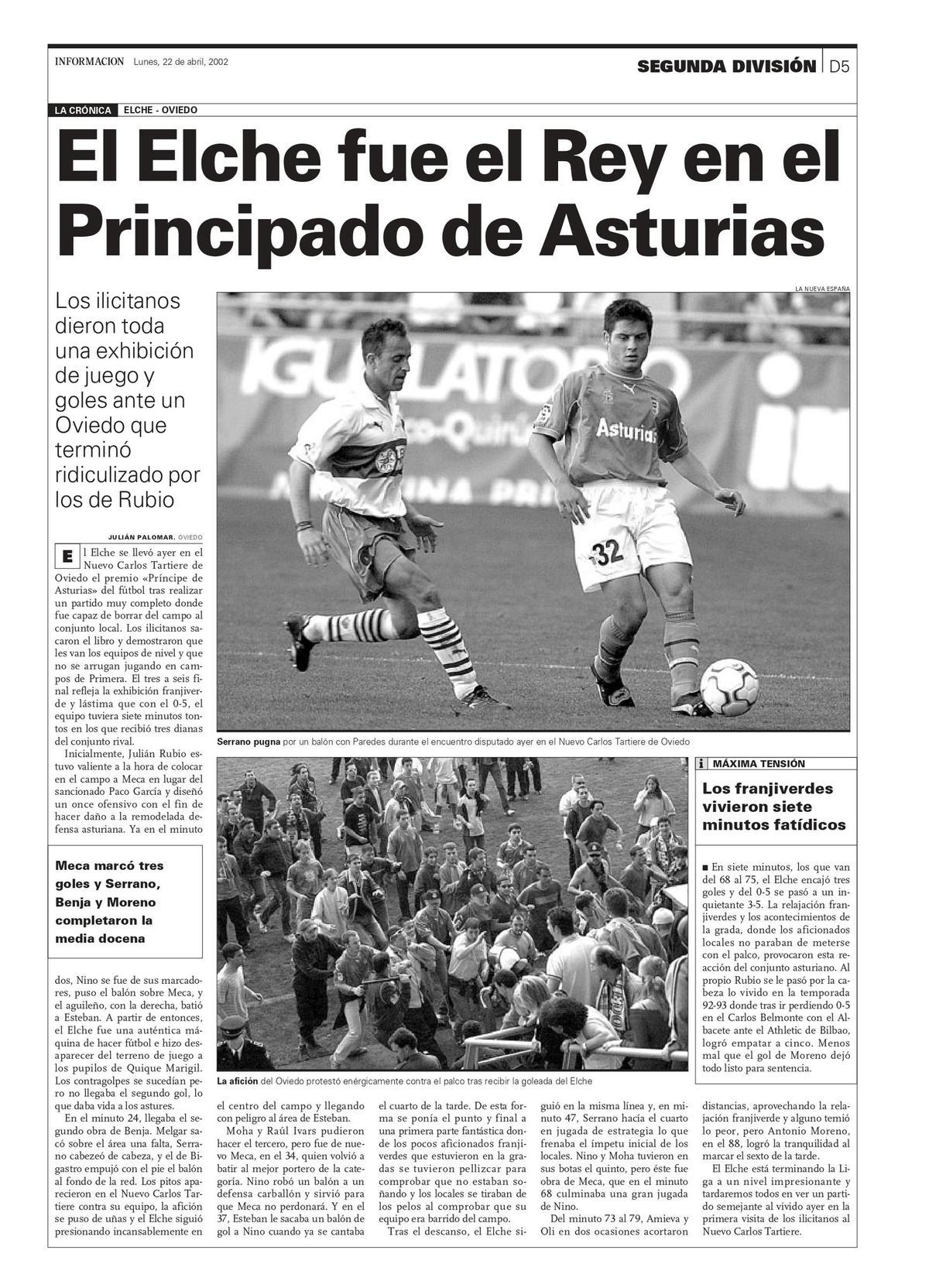 Crónica en INFORMACIÓN del Oviedo 3-6 Elche de 2002