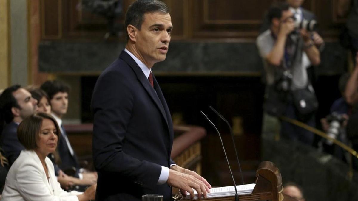 El candidato del PSOE, Pedro Sánchez, en el debate de investidura.