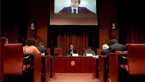 L’expresident de Spanair Ferran Soriano, durant la seva compareixença per videoconferència a la comissió del Parlament català.
