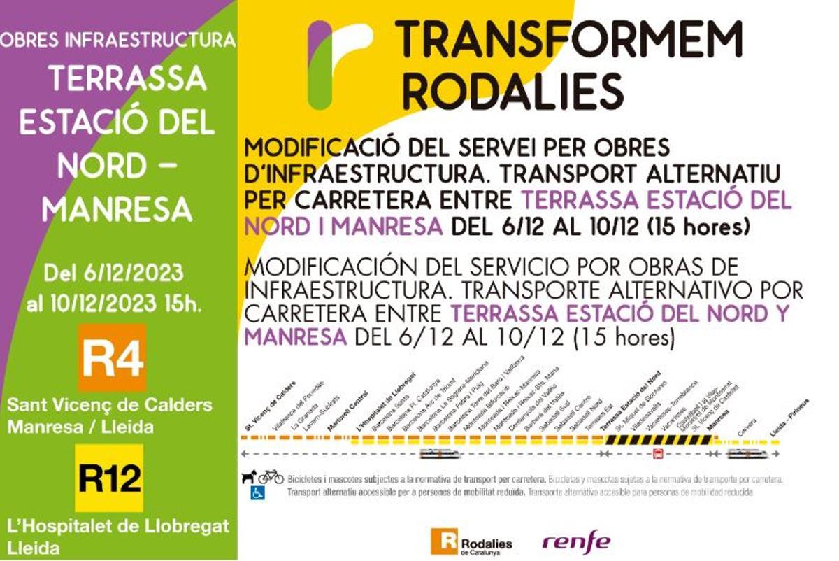 Anuci de la modificació de servei per obres a l'R4 i l'R12