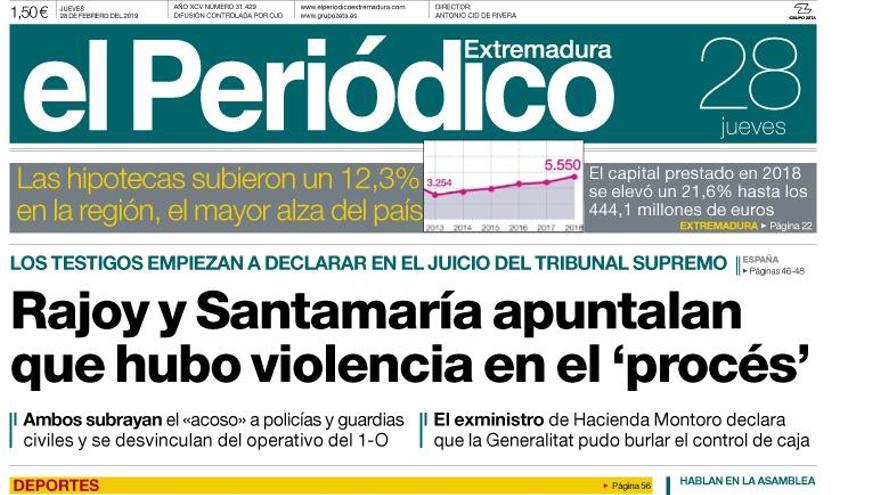 Esta es la portada de EL PERIÓDICO EXTREMADURA correspondiente al día 28 de febrero del 2019