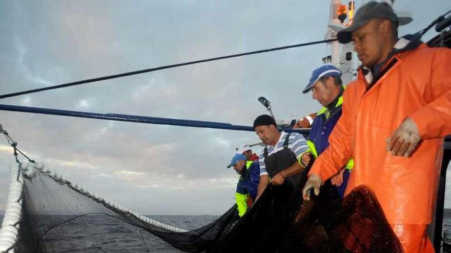 Pescadores de cerco durante una jornada de trabajo.