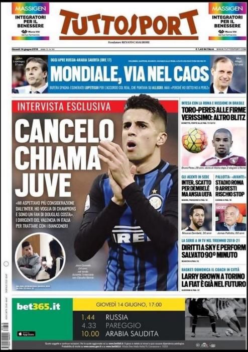 Portada TUTTOSPORT jueves 14 de junio