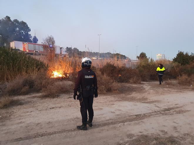 Los Bomberos de Alicante controlan un fuego en un cañar junto a la autovía
