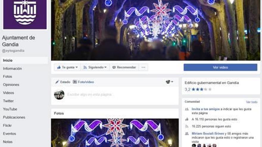 El muro del perfil de Facebook del Ayuntamiento de Gandia ya anuncia la llegada de la Navidad.