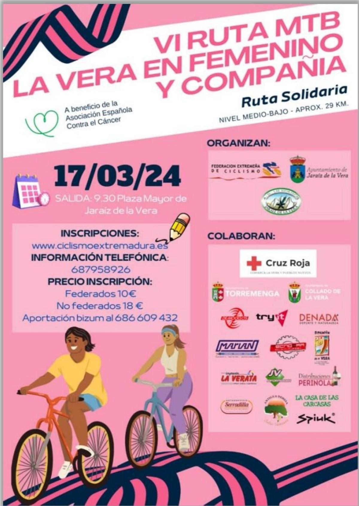 Cartel informativo sobre la ‘VI Ruta MTB La Vera en Femenino y Compañía’.