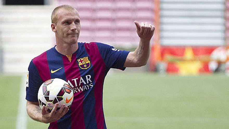 Mathieu durante su presentación en el Camp Nou.