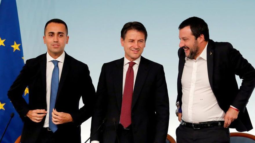 Luigi Di Maio, Giuseppe Conte y Matteo Salvini.