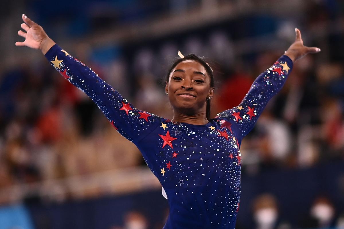 Biles, al acabar una de las pruebas.