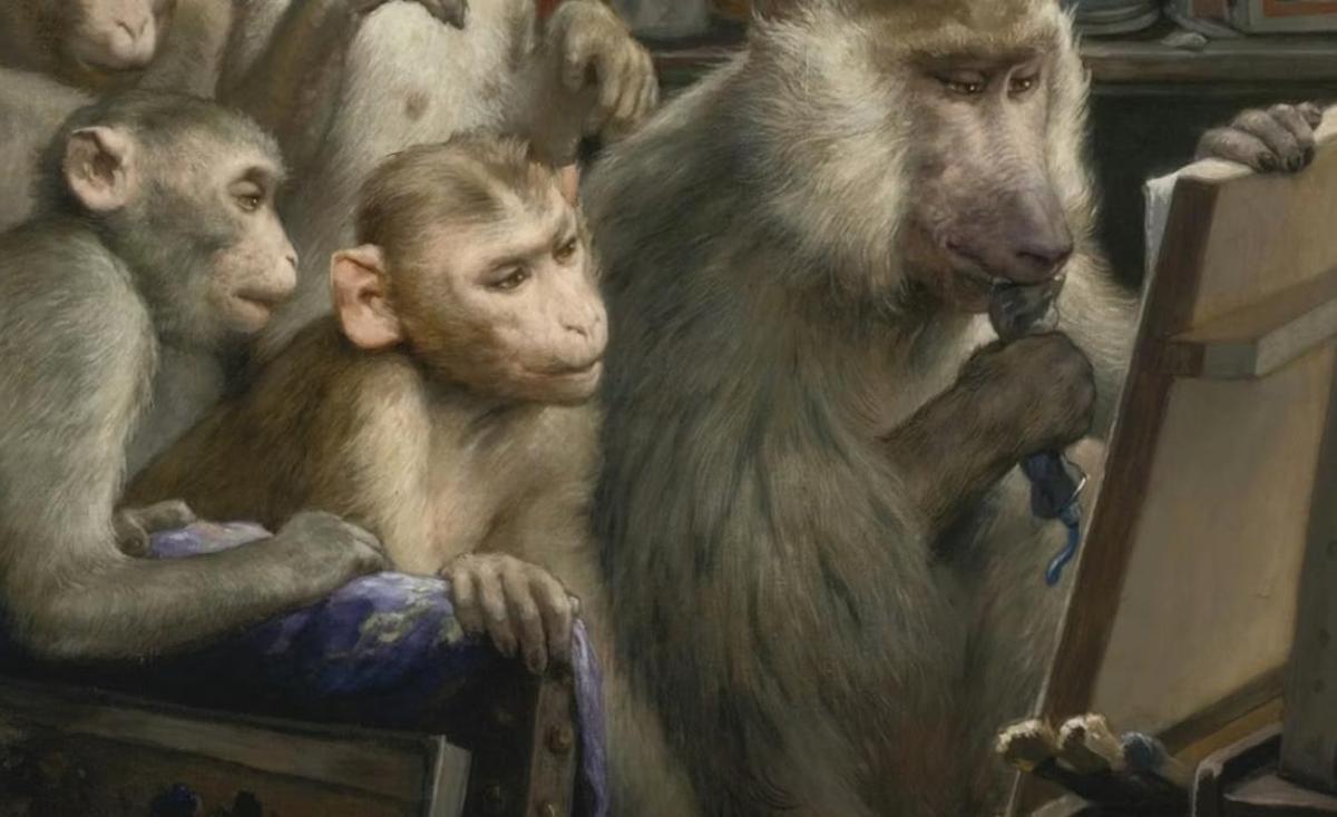 Una visita al estudio del artista, pintura de Gabriel von Max.