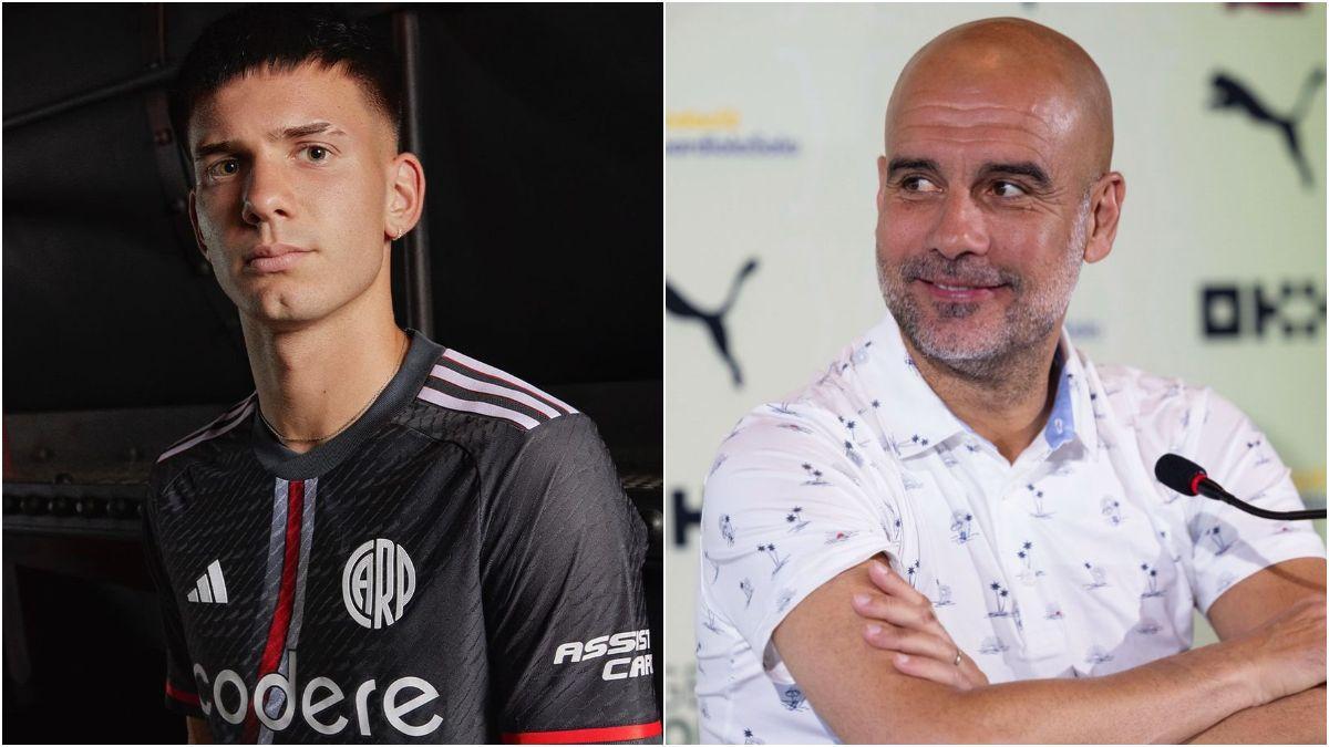 Franco Mastantuono (River Plate) y Pep Guardiola