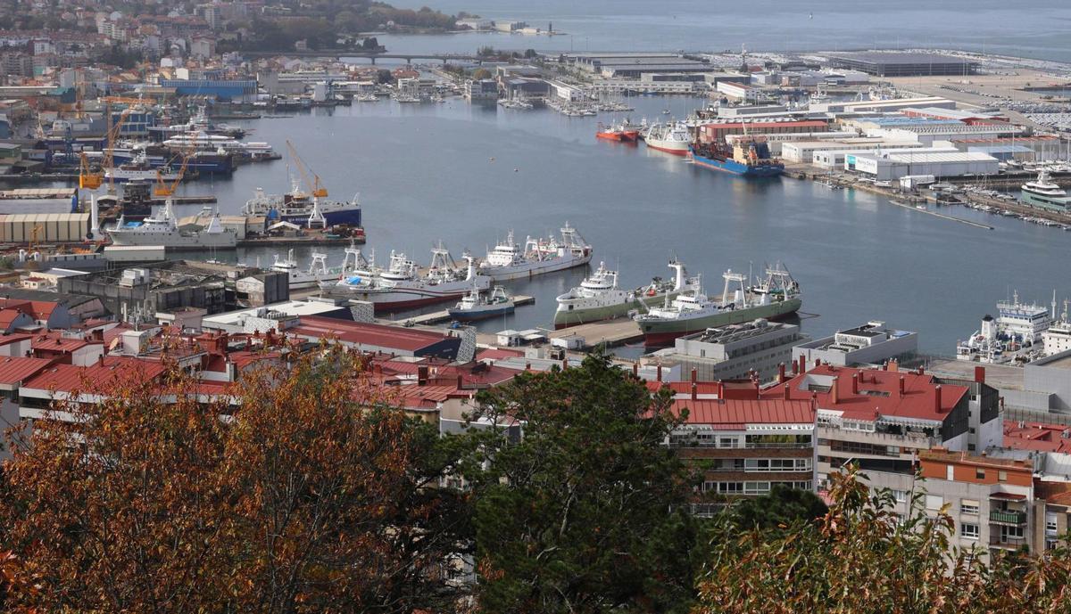 «Beagle F1», «Prion», 
«Argos Berbes», «Argos 
Pereira», «Argos Vigo», 
«Golden Chicha» e 
«Igueldo» (en Bouzas), 
ayer en el puerto vigués. 
|  Alba Villar | |  MAGAR