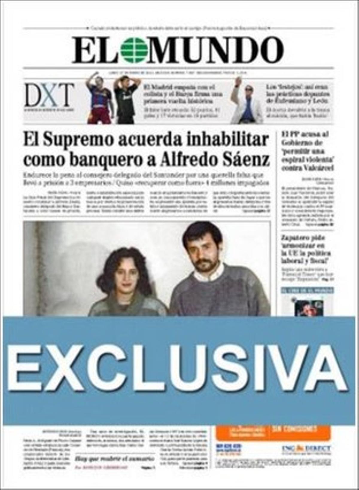 ’El Mundo’ entrevista Ignacio Fernández Toxo, secretari general de CCOO --És el moment que la ciutadania validi a les urnes projectes, programes i persones--, i Alicia Sánchez-Camacho, presidenta del PP de Catalunya --El PP català ja no té complexos--. També destaca que Duran Lleida proposa retallar altres autonomies i no tocar Catalunya, i que només el 0,75% dels espanyols decideixen allargar la jubilació.