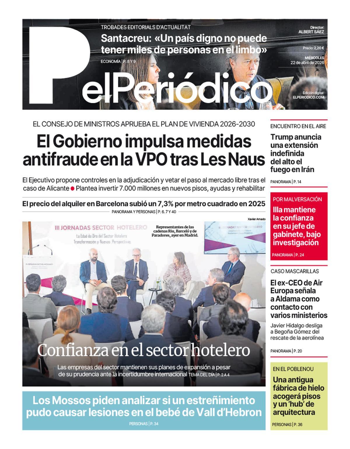 La portada de EL PERIÓDICO del 22 de abril de 2026