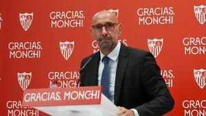 Monchi, en su despedida del Sevilla en el estadio Ramón Sánchez Pizjuán.