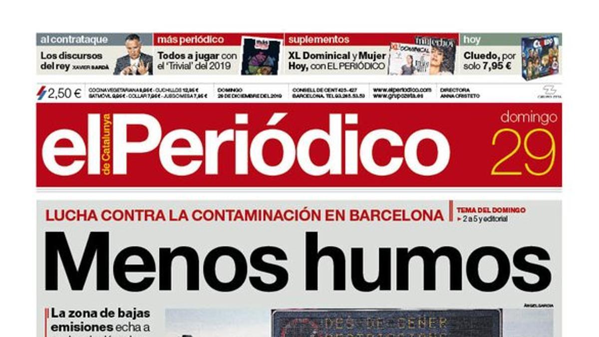 La portada de EL PERIÓDICO del 29 de diciembre del 2019