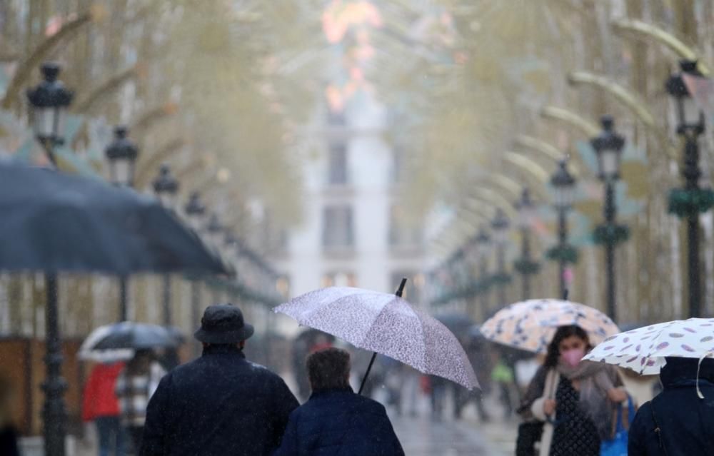 Lluvia en Málaga con la llegada de la borrasca Filomena.