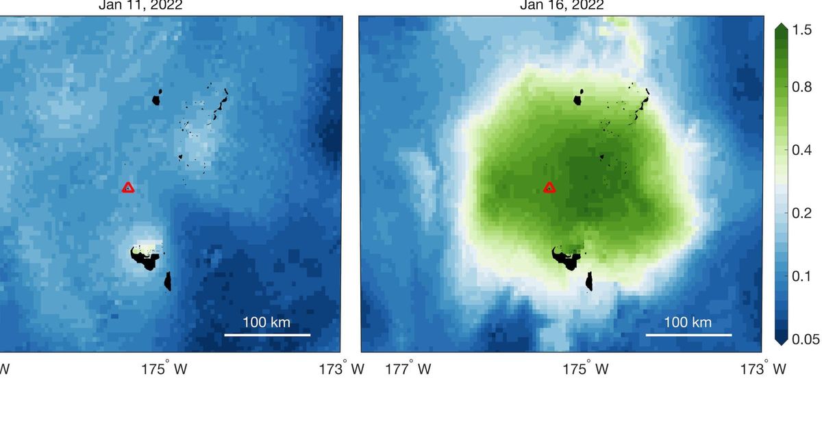 Concentración de clorofila en la zona antes y después de la erupción