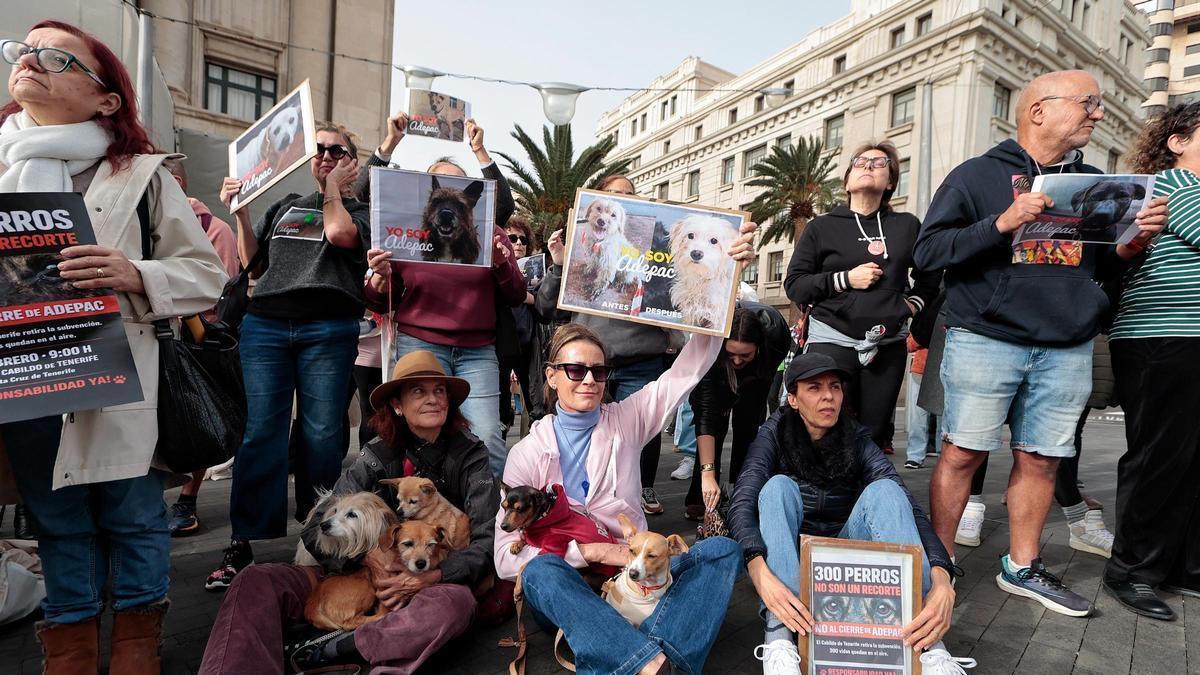 Manifestación en apoyo a Adepac el pasado 27 de febrero en la plaza anexa al Cabildo de Tenerife