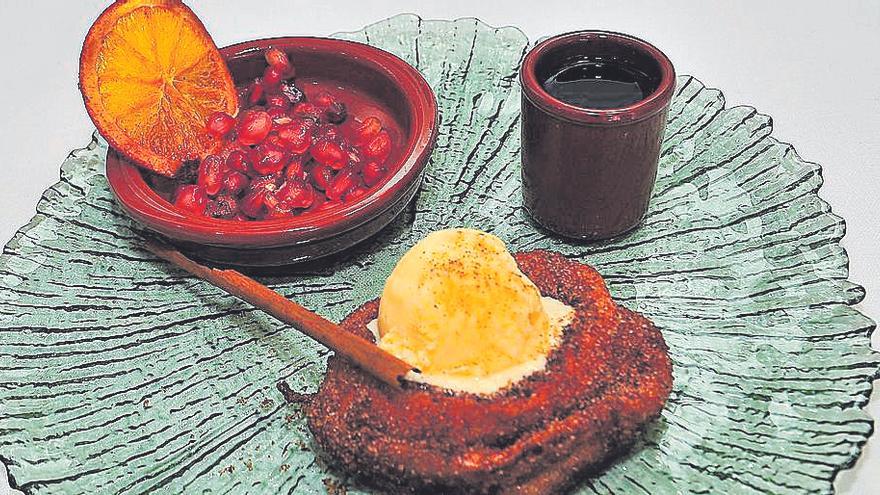 «Torrija de horchata con mantecado y vino dulce con su desgranado mollar».