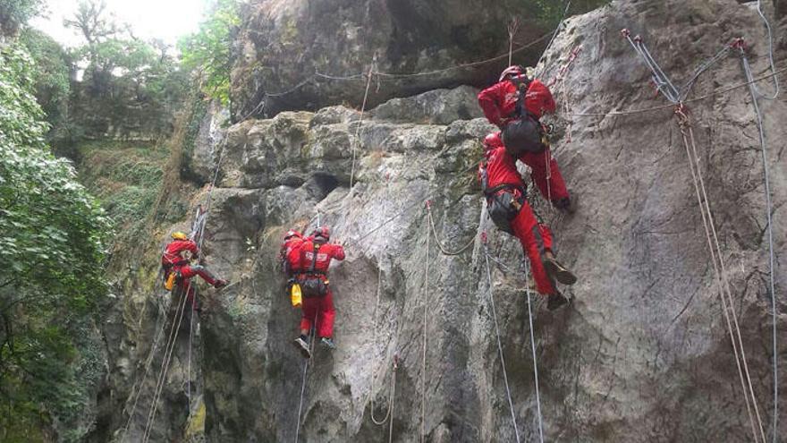 Miembros del Consorcio Provincial de Bomberos pertenecientes al grupo de rescate de montaña.