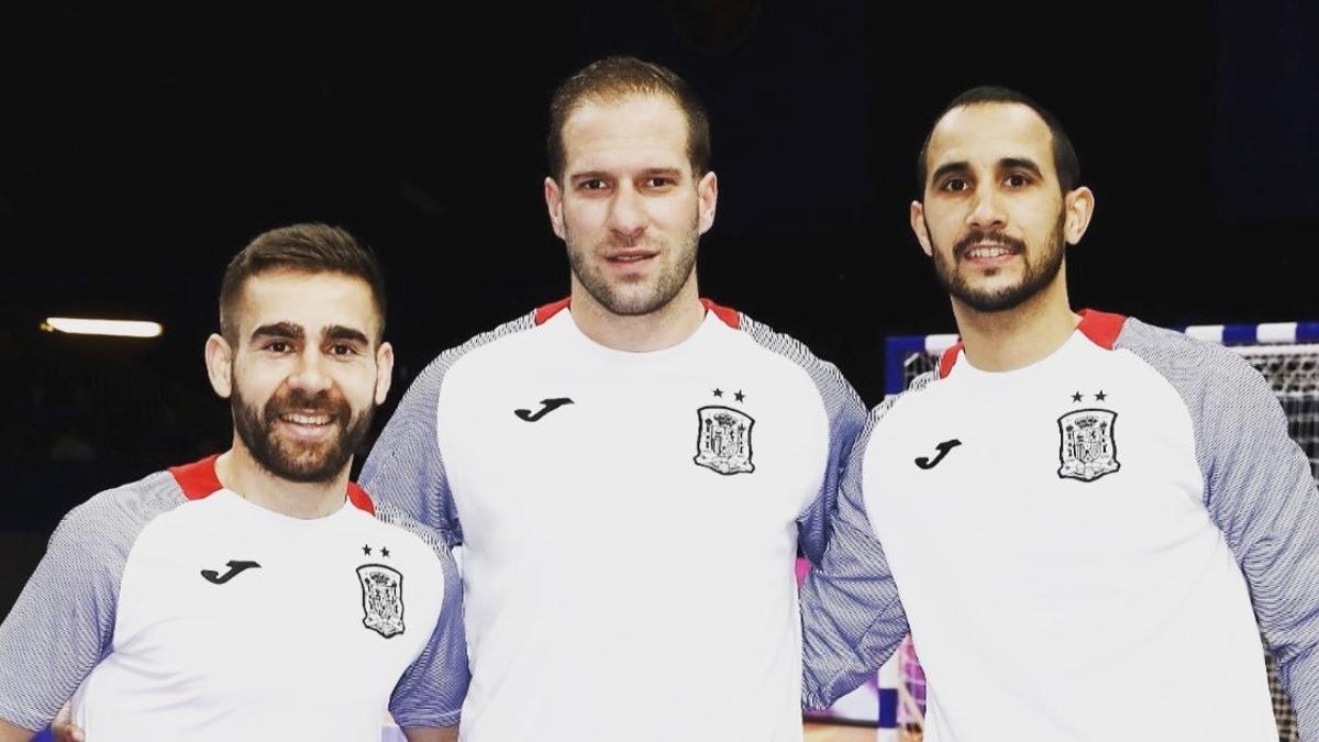 Cecilio, Solano y Boyis, con la selección española de fútbol sala.