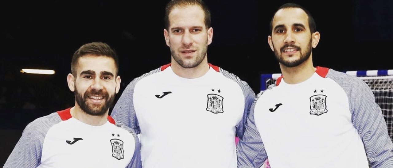 Cecilio, Solano y Boyis, con la selección española de fútbol sala.