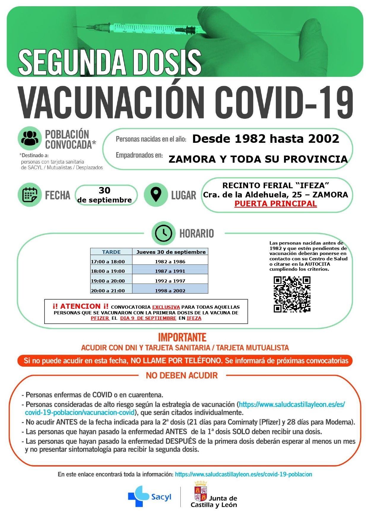 Segundas dosis. Nacidos  de 1982 a 2002. Ifeza. 30 de septiembre.