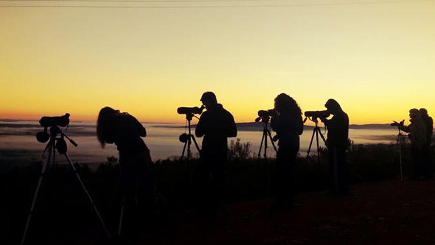 Varios aficionados observan el firmamento en la Sierra de la Culebra