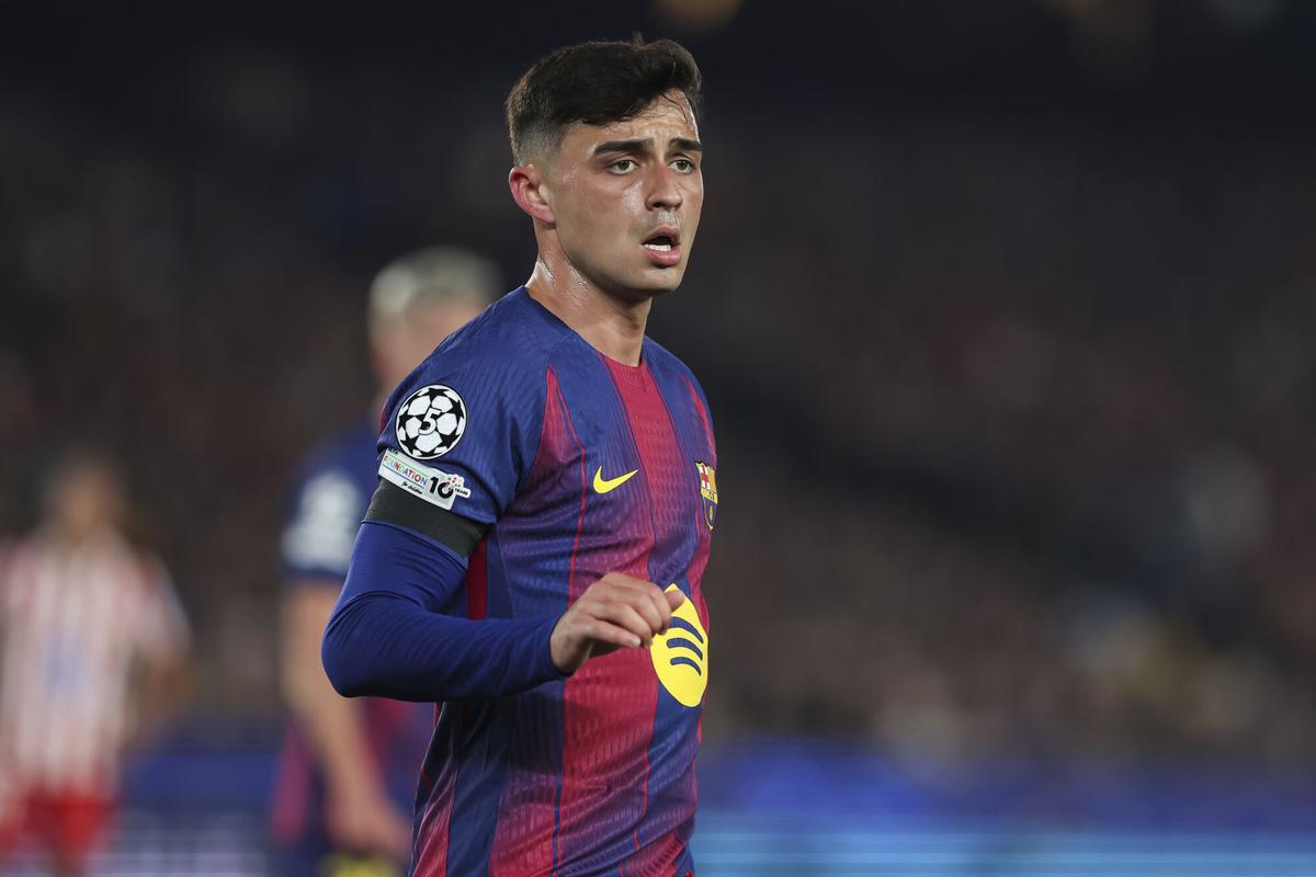 Pedri, durante el encuentro de UEFA Champions League 2025/26 ante el Atlético de Madrid