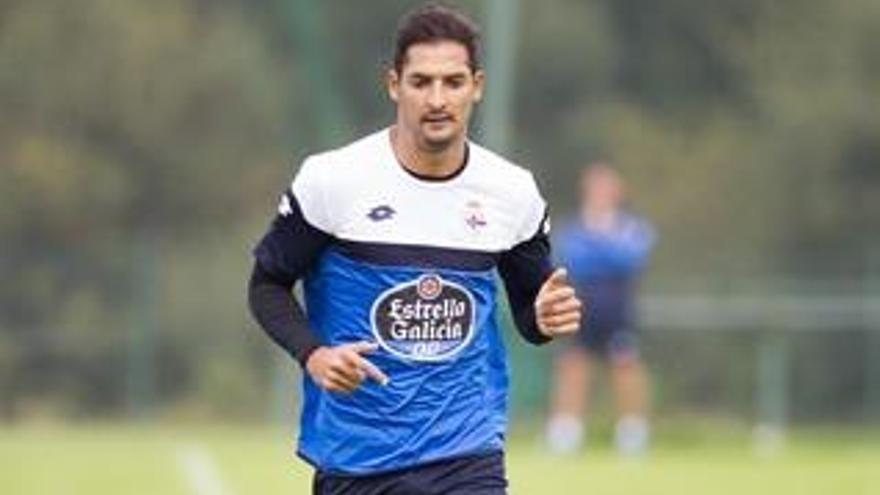 Borges esta mañana en su primer entrenamiento con el Dépor.