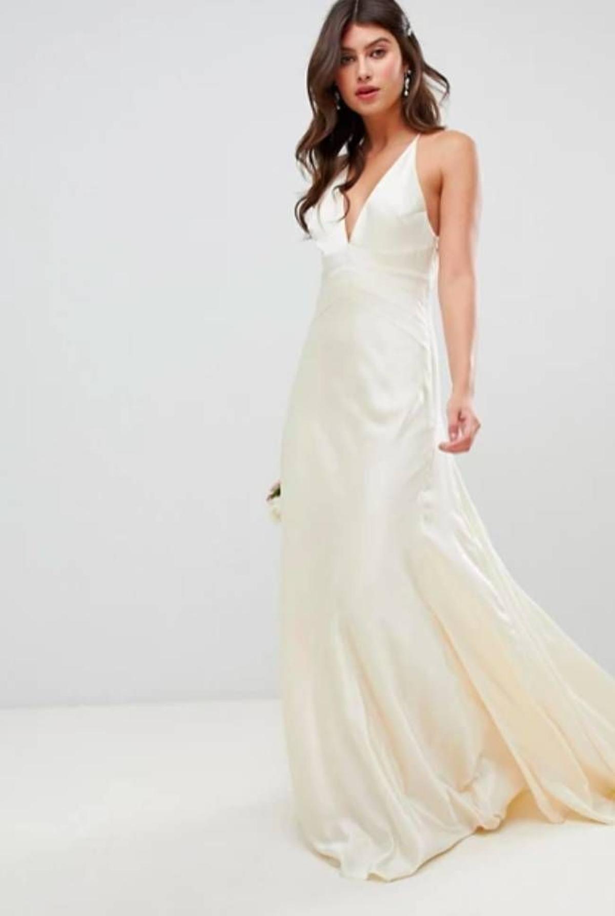 Vestido de boda con paneles de satén y cola de ASOS EDITION