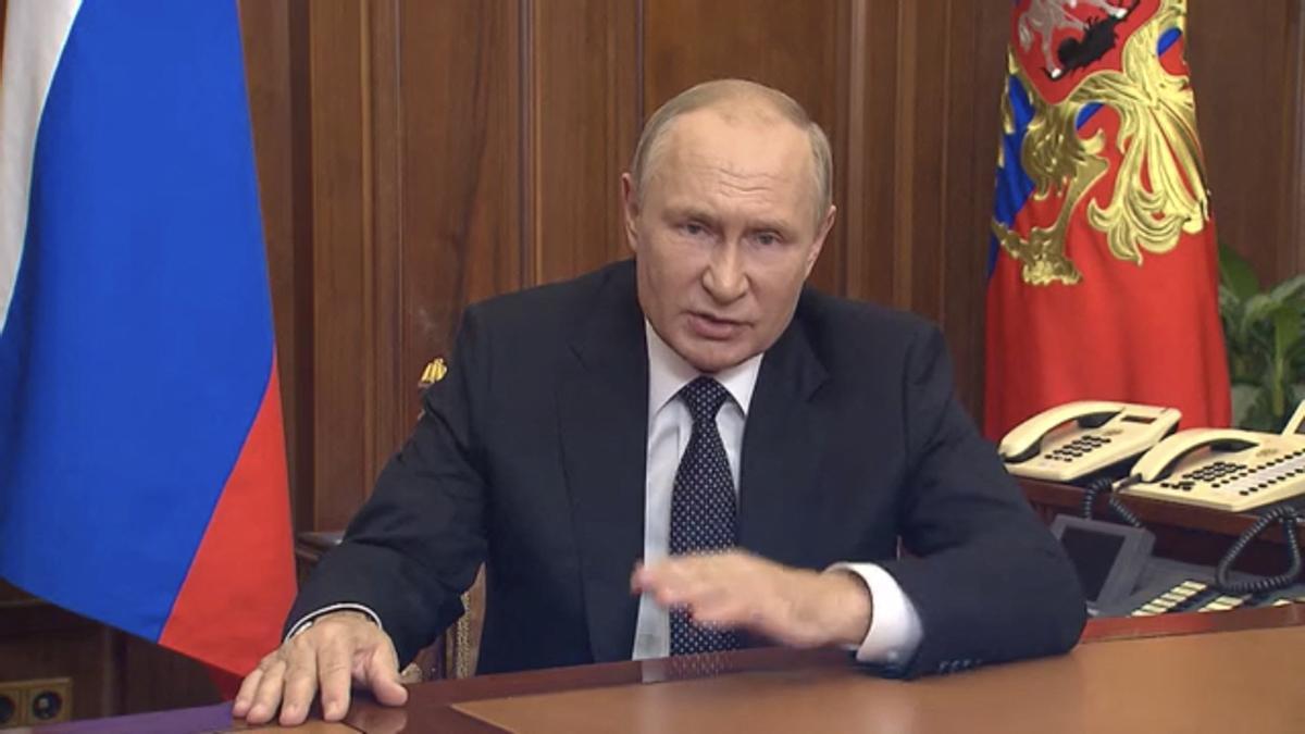 Russian President Vladimir Putin makes an address in Moscow