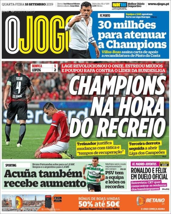 Portada O JOGO miércoles 18 septiembre 2019