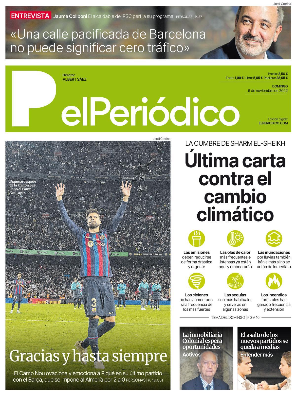 La portada d’EL PERIÓDICO del 6 de novembre del 2022